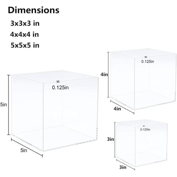 3pcs Clear Acrylic Display Boxes, Acrylic Cube Stand Plastic Square Containers - Picture 6 of 7